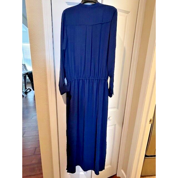 New VINCE Womens Medium M Long Blue Maxi Dress Long Sleeve V-Neck Retail $425 - Picture 7 of 12